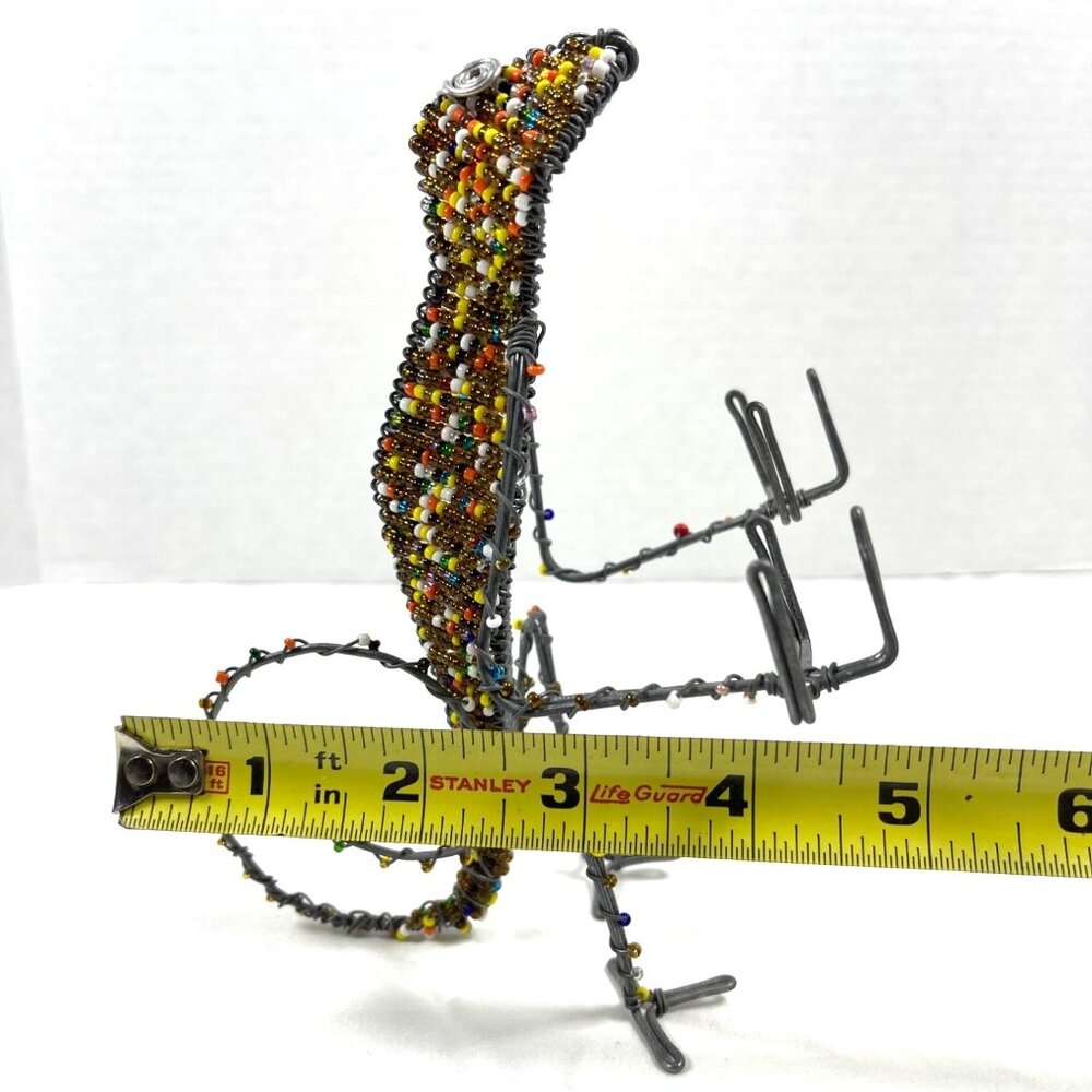 Handmade South Africa Lizard Chameleon Wire Bead Card Pen Pencil Holder Vintage - Picture 8 of 11